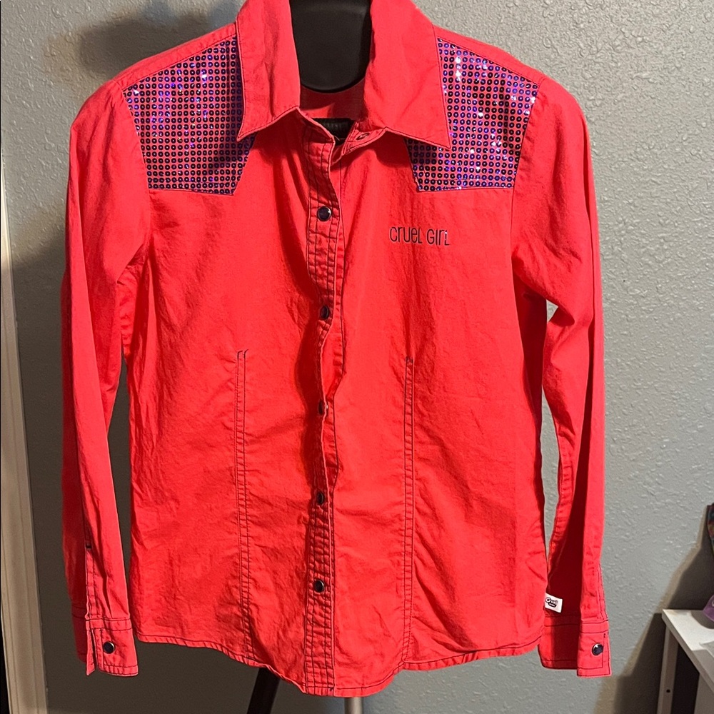 Cruel Girl Vibrant Pink Rodeo Shirt with Purple Shimmering Accents